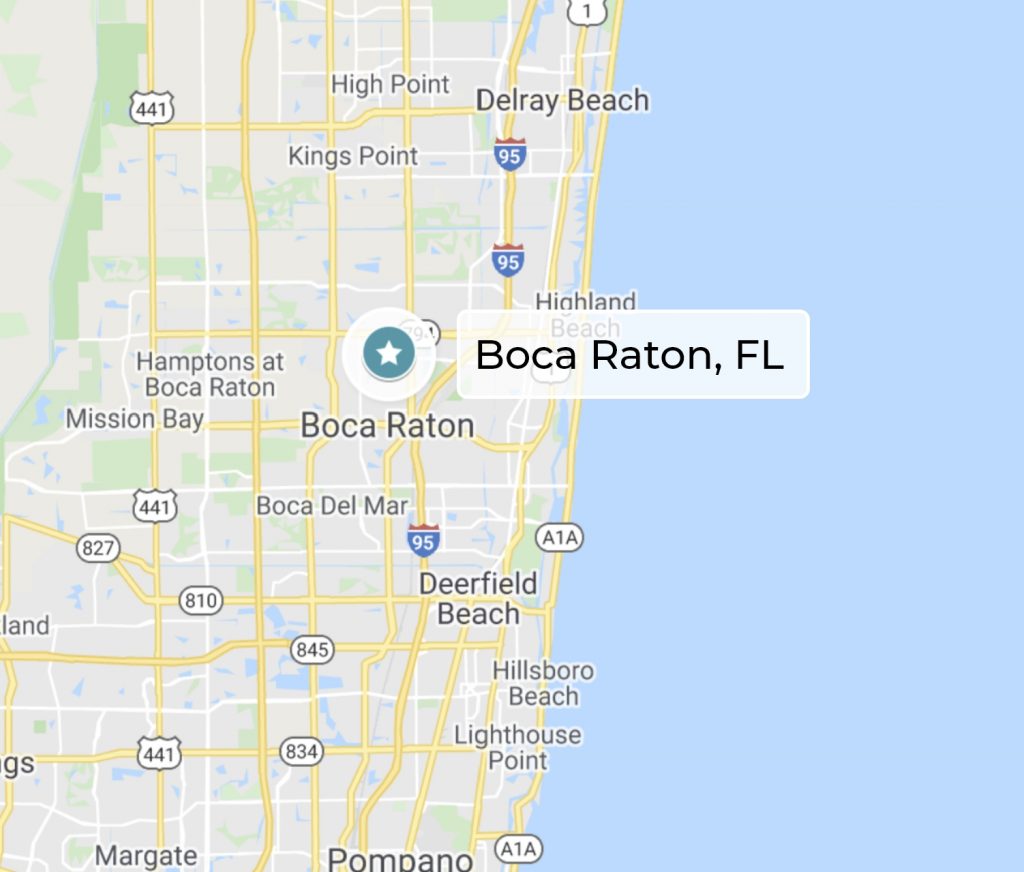 Illustration map of Boca Raton, Florida, with a star indicating the location.